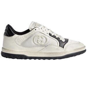 Gucci MAC80 White Black Distressed Leather GG Flat Low Top Trainer Sneaker 37